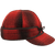 Side view of The Original Stormy Kromer Cap: a wool, six-panel winter cap with an earband, brim and tie in the front.