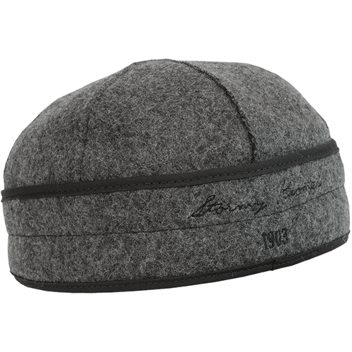 45 degree angle view of the Stormy Kromer Brimless Cap: A six-panel wool cap with a pulldown earband and without a brim.