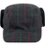 Front view of Stormy Kromer Bergland Cap: a flat-top style wool winter cap with a square-cornered brim and sherpa-lined earflaps that snap up.