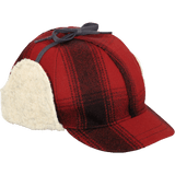 Photo of Stormy Kromer Snowdrift Cap: a six-panel wool cap with a short brim and earflaps that fold up and tie on top.