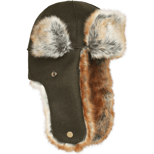 Image of Stormy Kromer Northwoods Trapper Hat: a wool, insulated winter hat with faux fur accents and lining in a trapper or aviator style, including long ear coverings that snap under the chin.