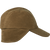 Side view of the Marsh Cap: A waxed cotton, brimmed hat with earflaps in a contrasting color that fold up. This view shows the flaps in the down position where they would cover your ears.