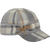 A 45 degree angle view of The Sidekick Cap: a wool, six-panel winter cap with a pulldown earband that ties off to the side, and a brim.