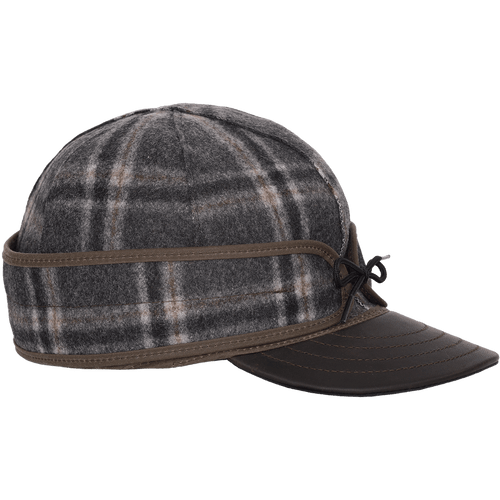Image of the Original with Leather Stormy Kromer Cap: a wool, six-panel wool winter cap with a pulldown earband, leather brim and tie in the front.