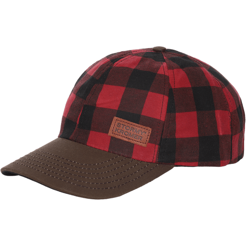 45 degree angle view of the Waxed Cotton Curveball Cap: A traditional baseball cap made in solid waxed cotton fabric with a leather Stormy Kromer logo patch on the front.