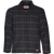 Front view of the Boundary Jacket: A zip-front, wool-plaid men's jacket with a stand collar and side pockets.