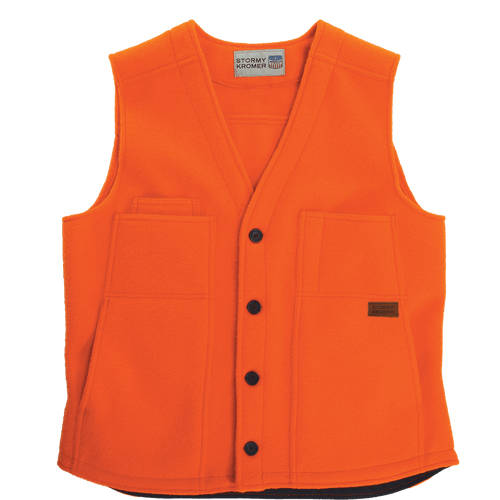 Front view of the Button Vest: A traditional button-front wool vest with large patch pockets on the front.