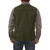 On model back view of the Button Vest: A traditional button-front wool vest with large patch pockets on the front.