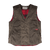 Front view of the Waxed Cotton Vest with Lining: A traditional button front vest with large front patch pockets. Vest is made of waxed cotton and lined in plaid.