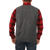 Back view of the Waxed Cotton Vest with Lining: A traditional button front vest with large front patch pockets. Vest is made of waxed cotton and lined in plaid.