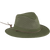 Angled view of The Mesh Hiker - a lightweight fedora style hat with a wide brim, a mesh crown and a leather tie.