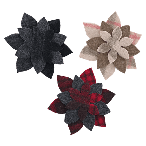 Image of 3 wool flowers included in the Petal Pack